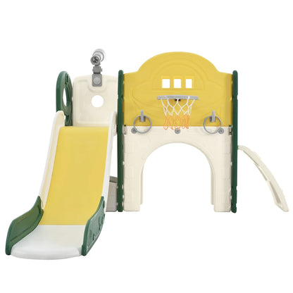 Kids Slide Playset Structure 7 in 1, Freestanding Spaceship Set with Slide, Arch Tunnel Yellow + HDPE - Shello's Creative Boutique