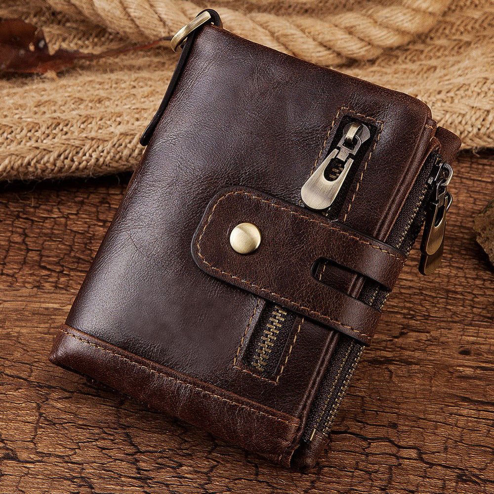 New Men's Leather Wallet Large Capacity Buckle Retro Zipper Coin Purse Anti-theft Clutch eprolo