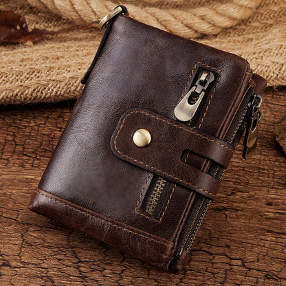New Men's Leather Wallet Large Capacity Buckle Retro Zipper Coin Purse Anti-theft Clutch eprolo