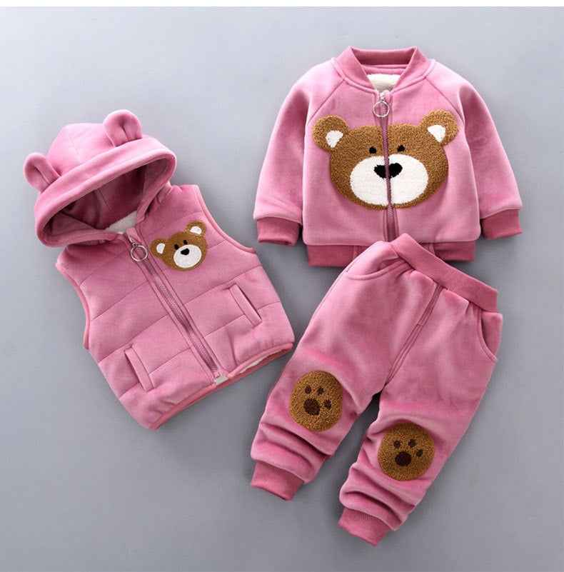 Autumn New Children's Clothing Autumn Clothing Plush Bear Three Piece Set Korean Children's Suit Trend