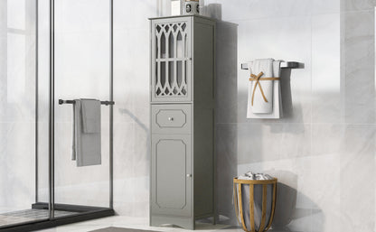 Tall Bathroom Cabinet, Freestanding Storage Cabinet with Drawer and Doors, MDF Board, Acrylic Door, Adjustable Shelf, Grey eprolo