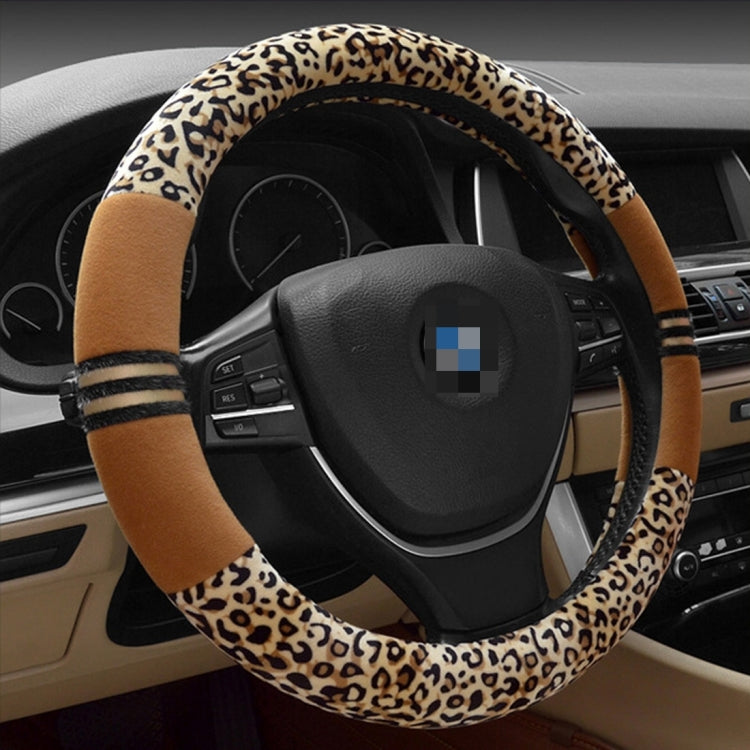 Leopard Grain Steering Wheel Cover, Adaptation Steering Wheel Diameter: 37-38 cm, 37-38cm Beige, 37-38cm Coffee, 37-38cm Black SUNSKY