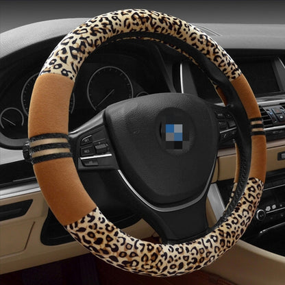 Leopard Grain Steering Wheel Cover, Adaptation Steering Wheel Diameter: 37-38 cm, 37-38cm Beige, 37-38cm Coffee, 37-38cm Black SUNSKY