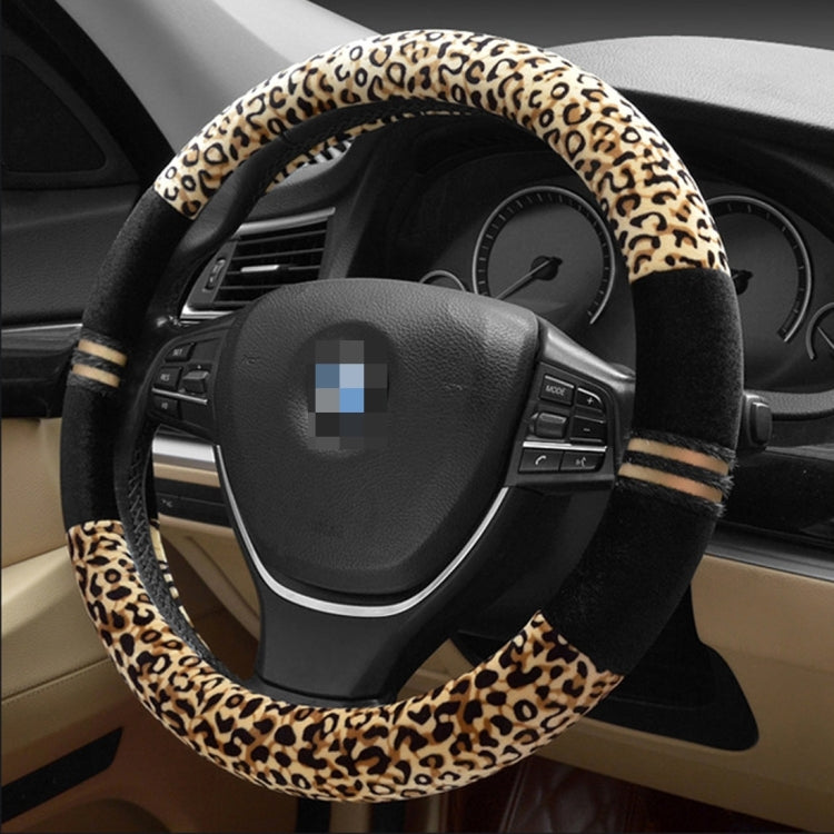 Leopard Grain Steering Wheel Cover, Adaptation Steering Wheel Diameter: 37-38 cm, 37-38cm Beige, 37-38cm Coffee, 37-38cm Black SUNSKY