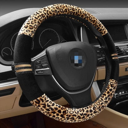 Leopard Grain Steering Wheel Cover, Adaptation Steering Wheel Diameter: 37-38 cm, 37-38cm Beige, 37-38cm Coffee, 37-38cm Black SUNSKY