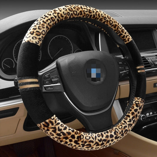 Leopard Grain Steering Wheel Cover, Adaptation Steering Wheel Diameter: 37-38 cm, 37-38cm Beige, 37-38cm Coffee, 37-38cm Black SUNSKY