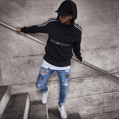Men's Ripped jeans Badge Letters Hip-hop Skinny Jogging Denim Fashion Pencil Long Trousers Distressed Jeans For Men Clothing - Shello's Creative Boutique