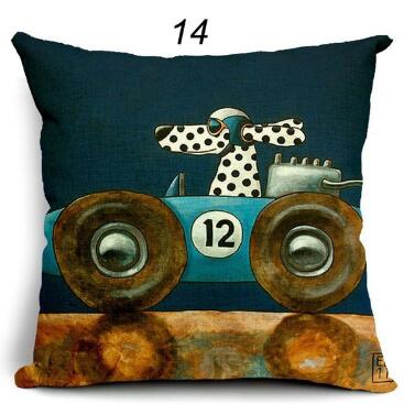 Pillow Lovely Cartoon Dog Driving Car Vintage Almofadas 45X45CM Linen Pillow Decorative Linen Cushion Cover Shello Creative Boutique