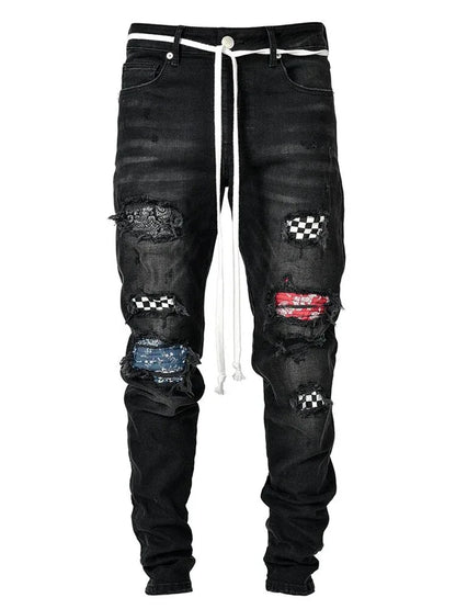 Men's Ripped jeans Badge Letters Hip-hop Skinny Jogging Denim Fashion Pencil Long Trousers Distressed Jeans For Men Clothing - Shello's Creative Boutique