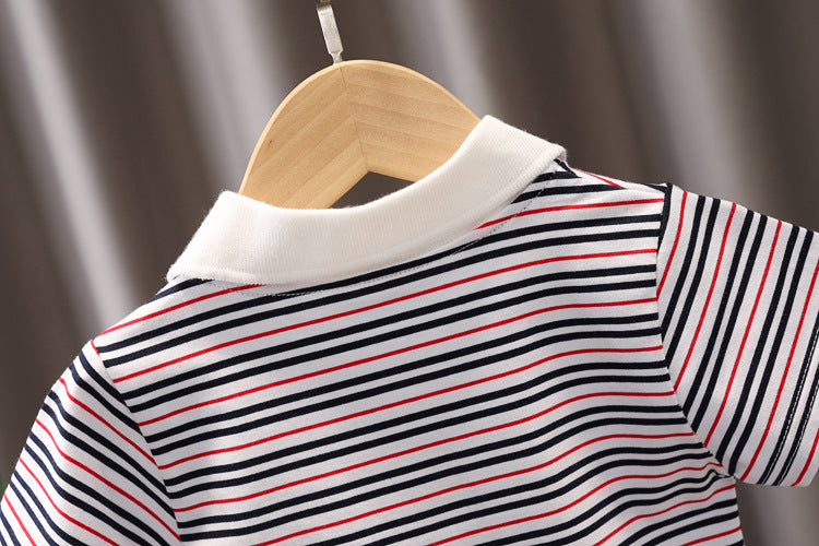 Boys Summer Short Sleeve Set 1-5 year old baby striped short sleeved 2 piece jean shorts set for primary and middle school children eprolo