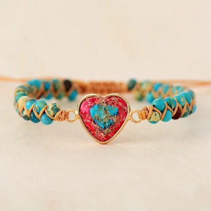 Natural Stone Heart Charm Bracelets String Braided Macrame Bracelets Jaspers Friendship Wrap Bracelet Femme Women Jewelry - Shello's Creative Boutique