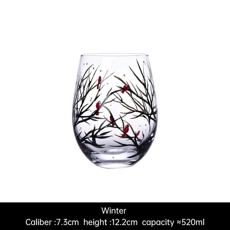 Light luxury ins crystal glass wine glass hand-painted household goblet four seasons painted wine glass eprolo