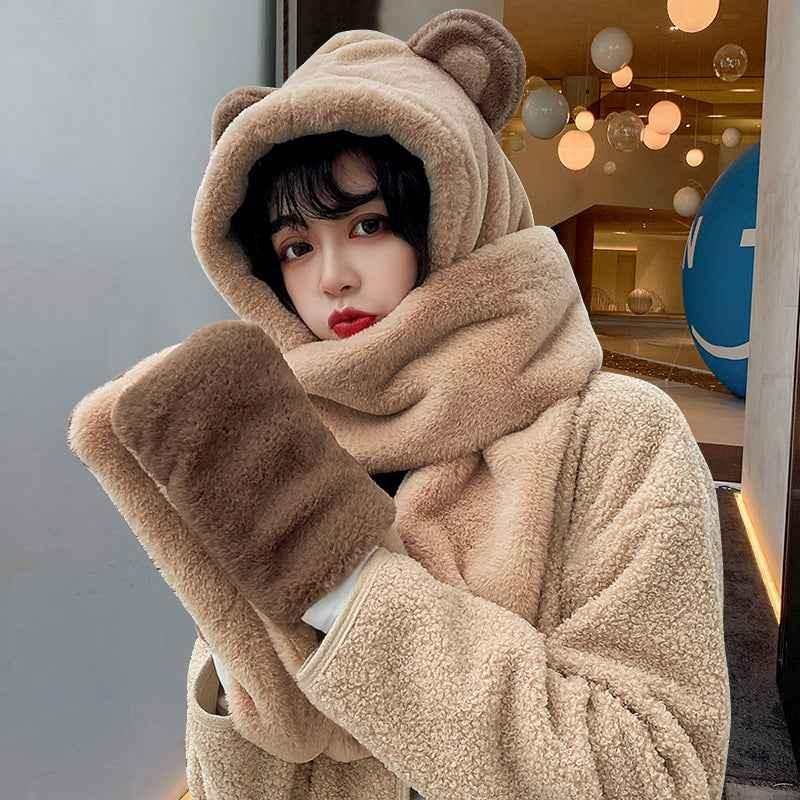 Winter Bear 3-in-1 Hat, Gloves & Scarf Set - Warm Plush Women's Winter Accessory - Shello's Creative Boutique