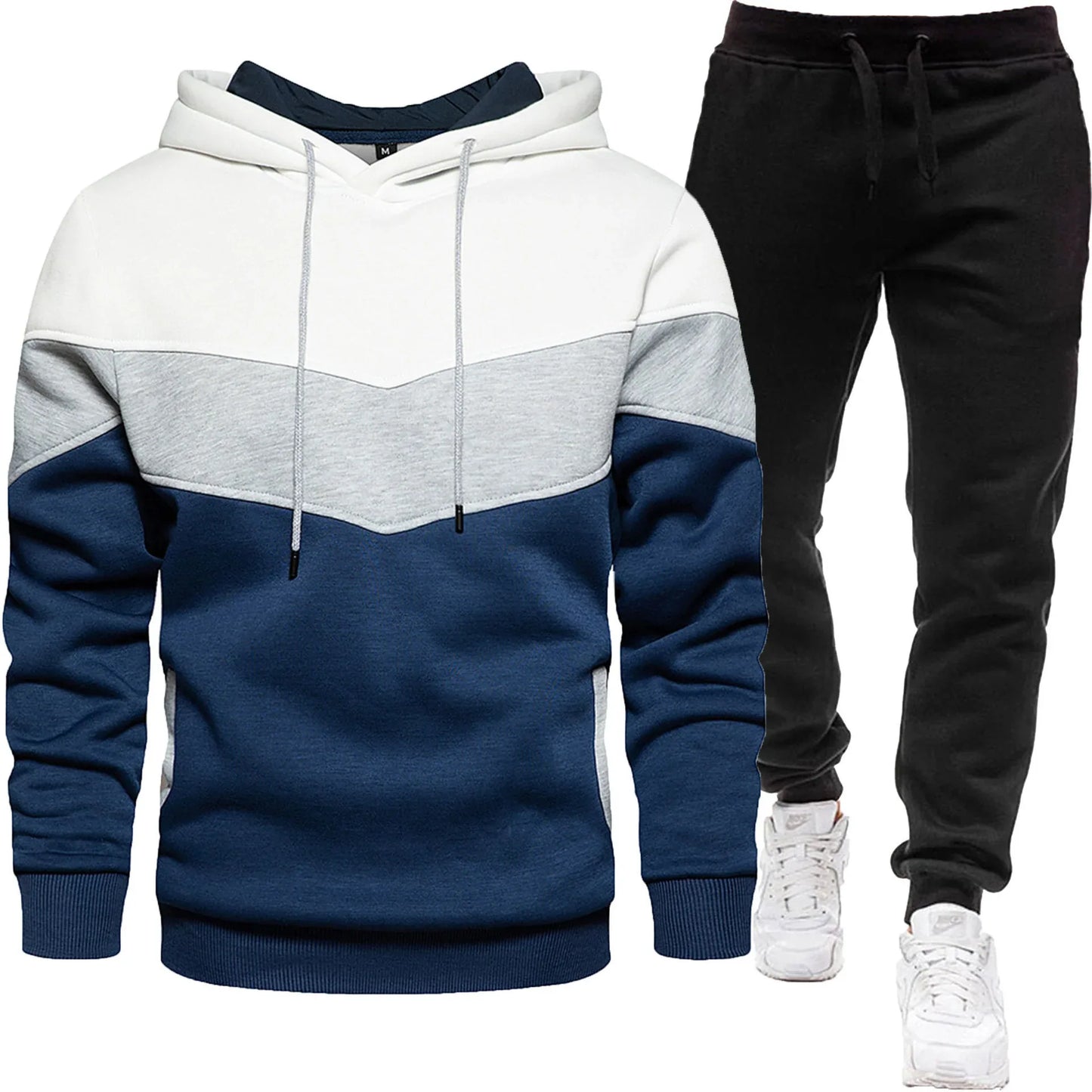Men's three color hoodie sports suit, fashionable and casual, spring and autumn splicing hooded top, long pants two-piece set - Shello's Creative Boutique