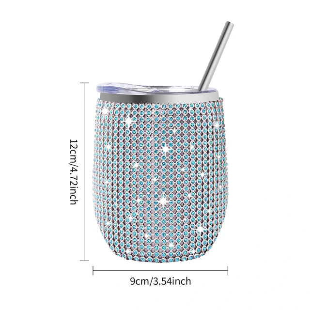 12oz Diamond Wine Tumbler With Sealed Lid Vacuum Thermo Beer Mug Cup Stainless Steel Mug Cup Champagne Party Bridemaid Gift eprolo