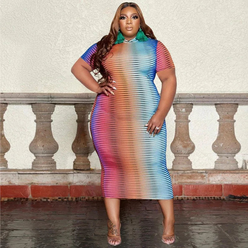 Plus Size Gradient Maxi Dress - Colorful Summer Pullover Dress - Shello's Creative Boutique