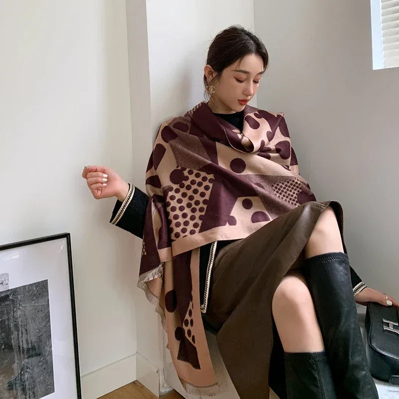 Luxury brand Winter Scarf Women Soft Cashmere Warm Pashmina Casual Dot Print Scarves Wrap Thick Long - Shello's Creative Boutique