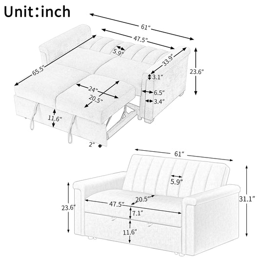U_STYLE Convertible Soft Cushion Sofa Pull Bed ,for Two People to Sit On eprolo