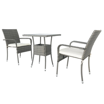 3 Piece Patio Wicker Conversation Set Grey Wicker + white Cushion - Shello's Creative Boutique