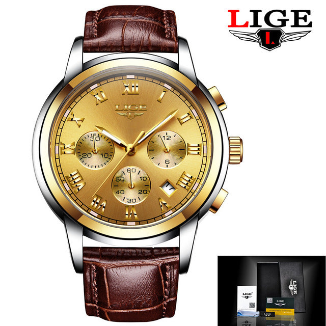 Lige Casual Fashion Trend Business Waterproof Belt Watch Men's Multi-Function Luminous Watch eprolo