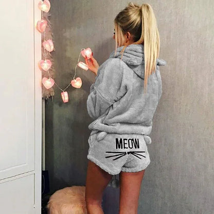 Women Pajama Sets Winter Warm Pyjamas Ladies Homewear Sleepwear Cartoon Cat Embroidery Female Nightgown Suit - Shello's Creative Boutique