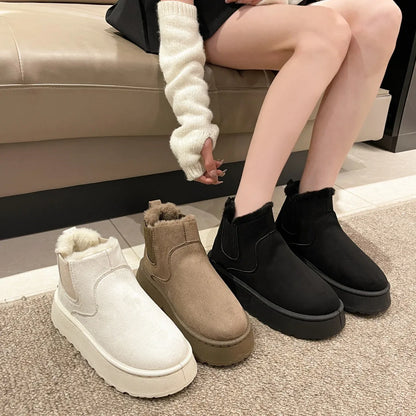 Short tube bread cotton shoes with plush and thick snow boots for women - Shello's Creative Boutique