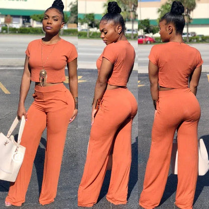 Casual Two Piece Set Crop Top and Wide Leg Pants Fall Sexy 2 Piece Outfits for Women Clothing Set - Shello's Creative Boutique