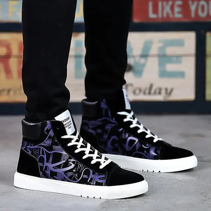 Men’s Vulcanized Canvas Shoes – Graffiti High-Top Sneakers for Summer Style - Shello's Creative Boutique