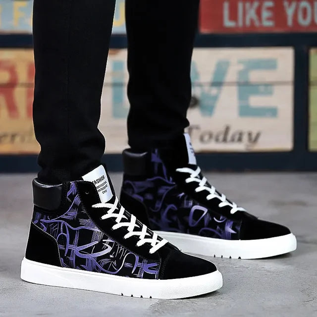 Men Vulcanized Canvas Shoes for Men Summer Graffiti High Top Men's Sneakers Shello Creative Boutique