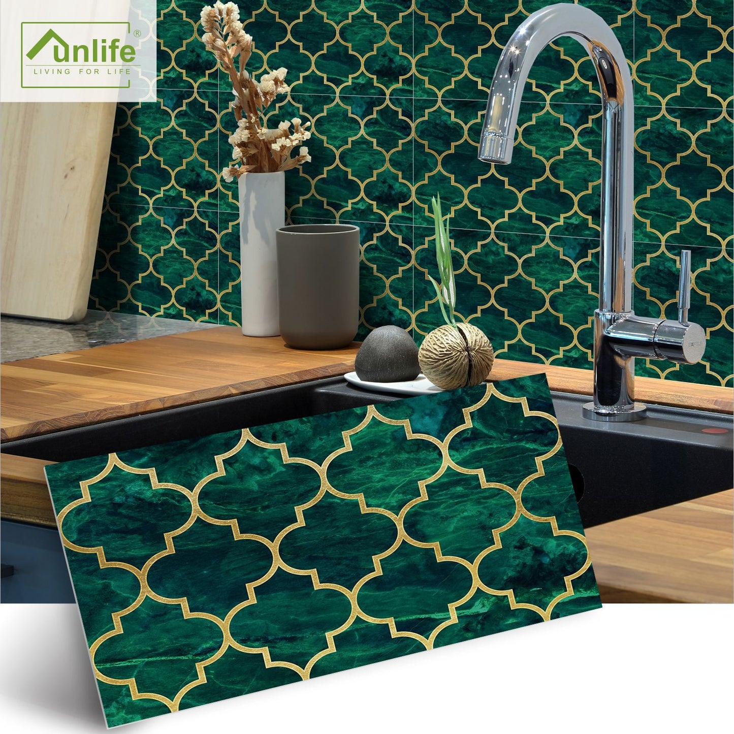 Funlife City Lights Thickened Brick Stickers Emerald Light Luxury Home Wall Decoration Stickers