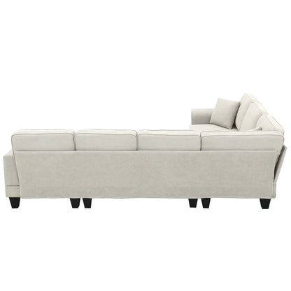 Modern U-Shape Sectional Sofa – 7-Seat Fabric Sofa Set with Pillows for Living Room, Apartment & Office - Shello's Creative Boutique