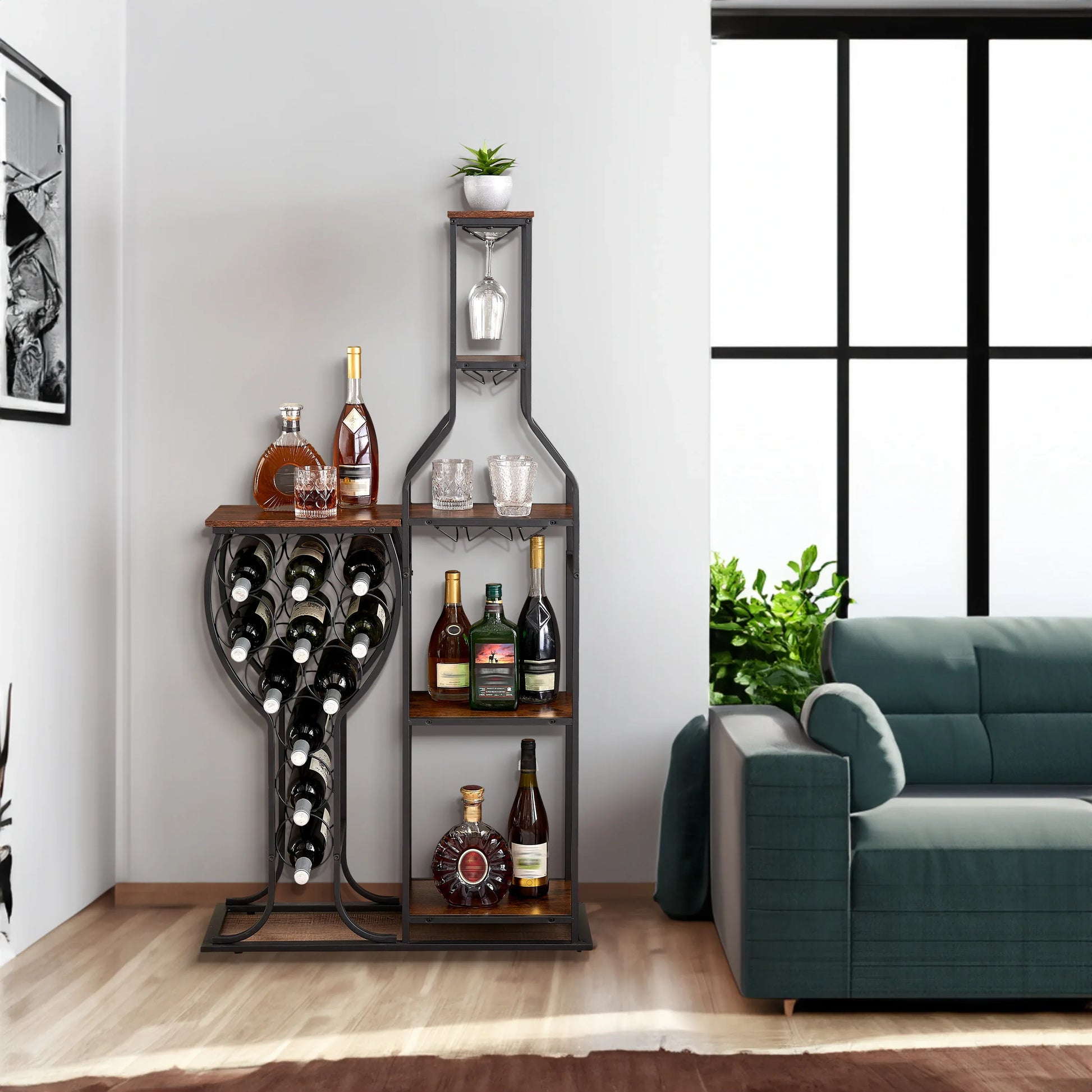 11 bottle wine baking rack, 5-layer independent wine rack with hanging wine glass rack and storage rack - Shello's Creative Boutique