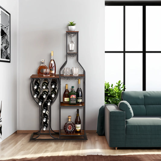 11 bottle wine baking rack, 5-layer independent wine rack with hanging wine glass rack and storage rack - Shello's Creative Boutique