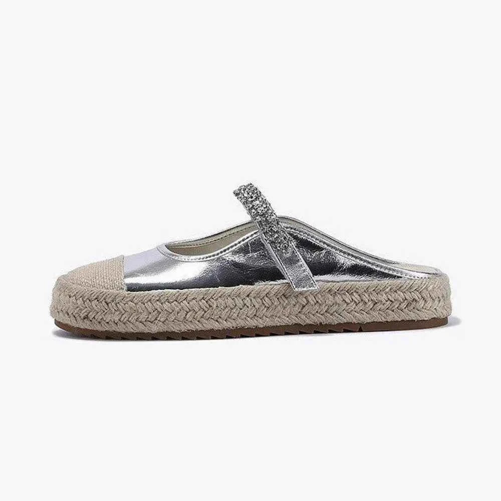 Summer Women's Canvas Shoes – Silver Sequined Mules for Effortless Style