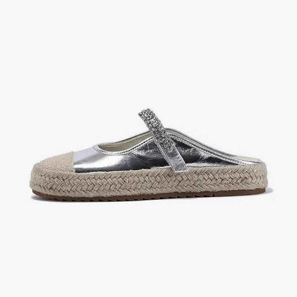 Summer Women's Canvas Shoes – Silver Sequined Mules for Effortless Style - Shello's Creative Boutique