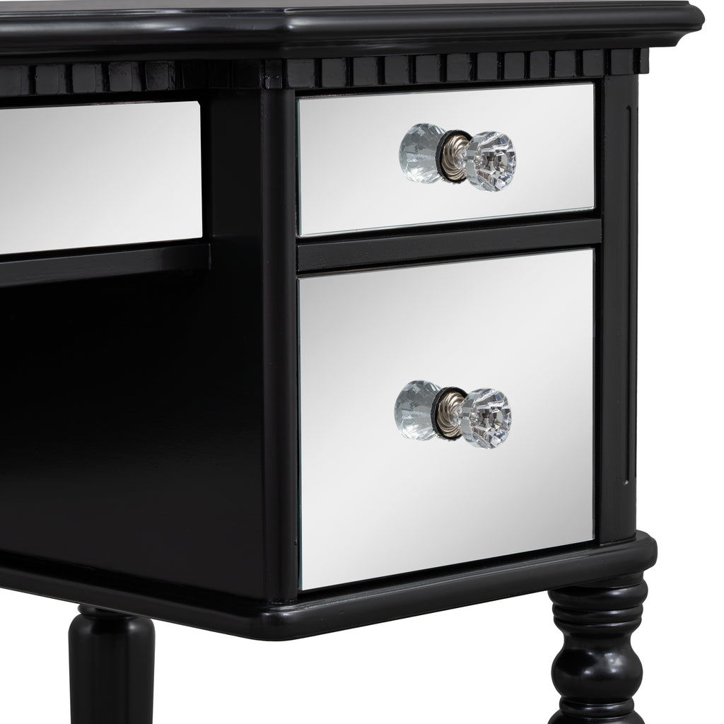 GO 43" Dressing Table Set with Mirrored Drawers and Stool, Tri-fold Mirror, Makeup Vanity Set for Bedroom, Black eprolo