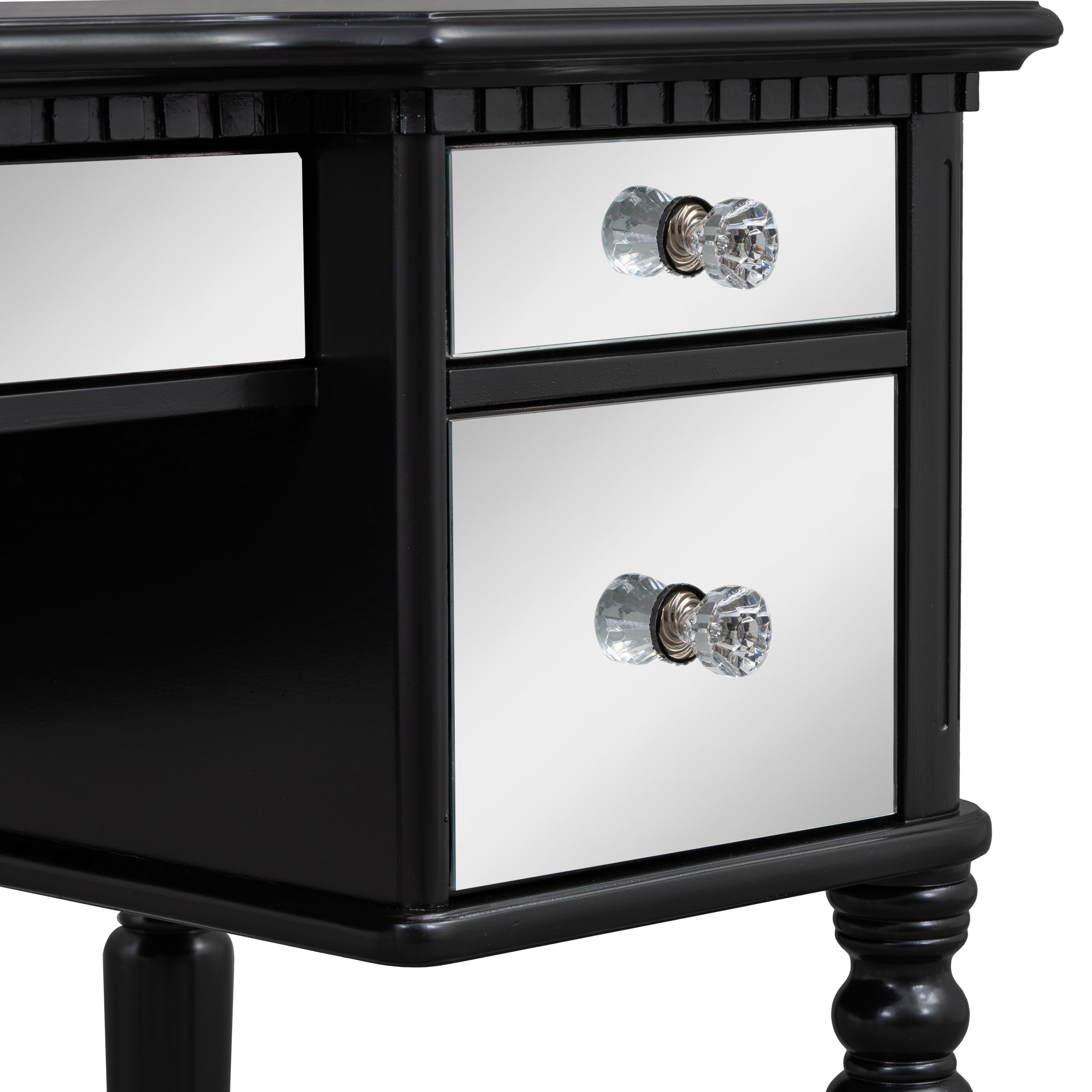GO 43" Dressing Table Set with Mirrored Drawers and Stool, Tri-fold Mirror, Makeup Vanity Set for Bedroom, Black eprolo