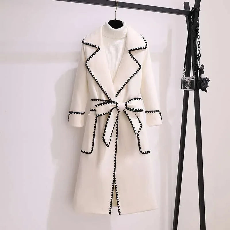 Oversized 4xl Fall Winter Woolen Long Coats Women's Lapel Slim Wool Blend Jackets With Belts Korean Elegant Thick Overcoats New - Shello's Creative Boutique