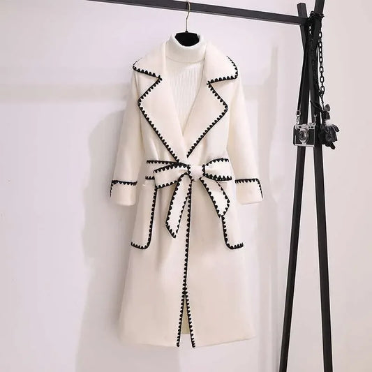 Oversized 4xl Fall Winter Woolen Long Coats Women's Lapel Slim Wool Blend Jackets With Belts Korean Elegant Thick Overcoats New - Shello's Creative Boutique