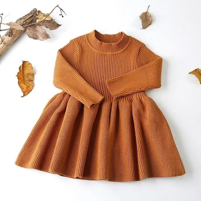 Baby Dresses For Girls Autumn Winter Long Sleeved Knit princess dress Lotus Leaf Collar Pocket Doll Dress Girls Baby Clothing - Shello's Creative Boutique