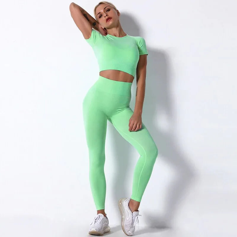 2Pcs/3Pcs/4Pcs Yoga Set Women Clotching Fitness Sportswear Seamless High Waist Leggings Shorts Shirt Crop Top Sport Bra - Shello's Creative Boutique