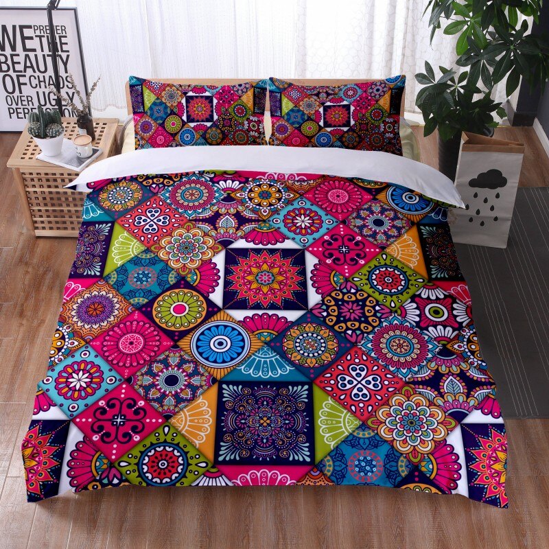 Fashionable 3 Pieces Bohemian Style Bedding Set Large Mandala Feather Printed Duvet Cover With Pillowcase Not Included Sheets eprolo