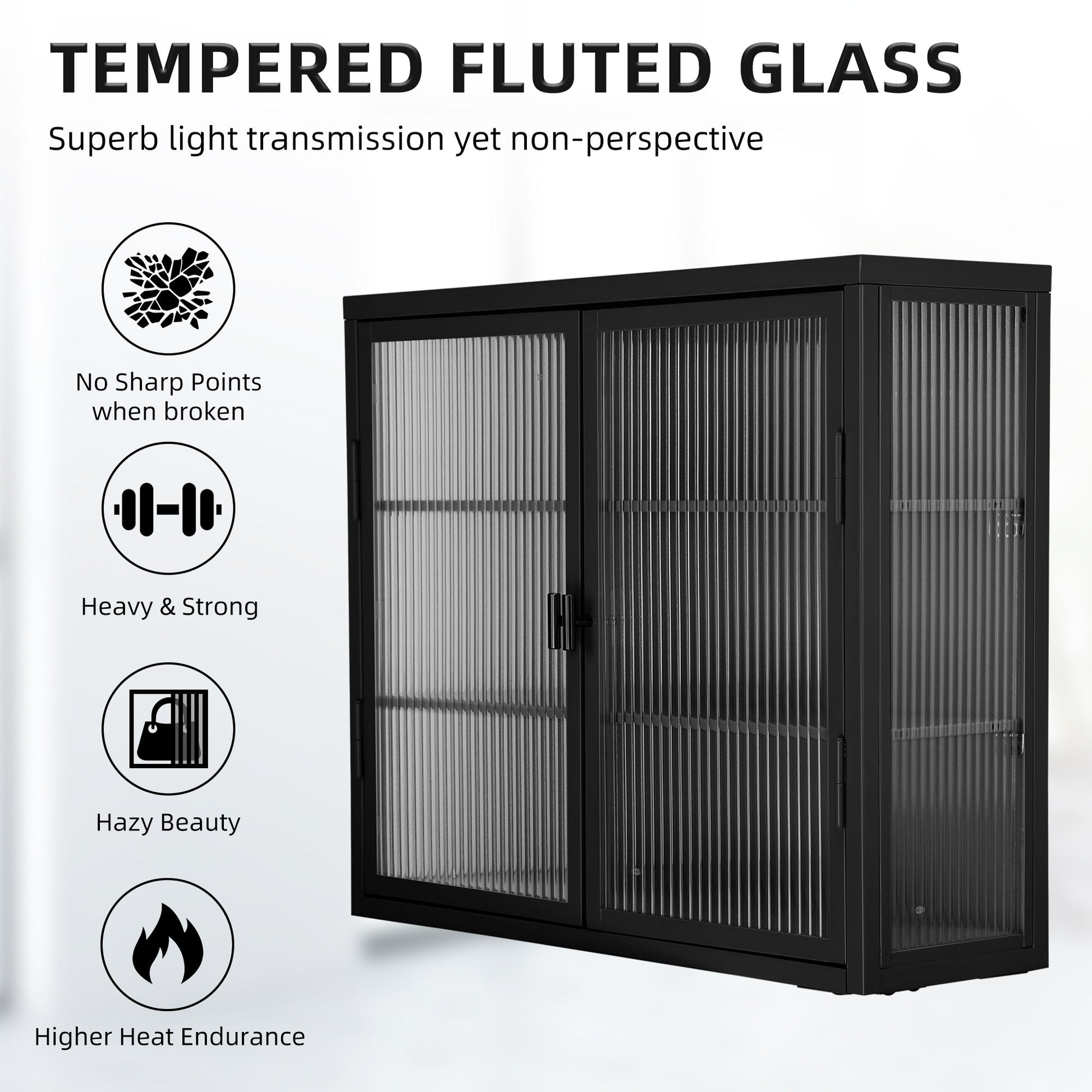Retro Style Haze Double Glass Door Wall Cabinet With Detachable Shelves for Office Dining Room Living Room eprolo