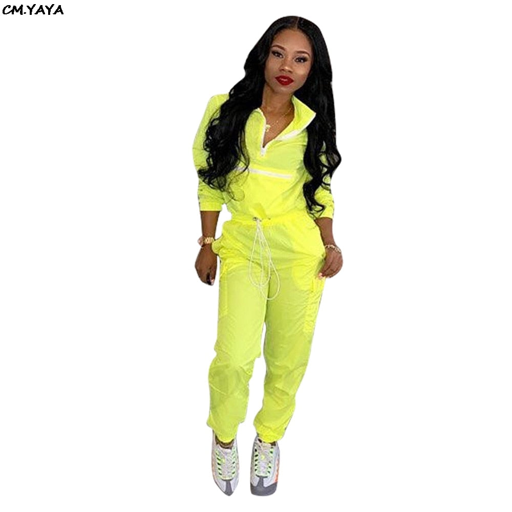 Women zip up neck long sleeve short trench safari long pants suits two pieces set eprolo