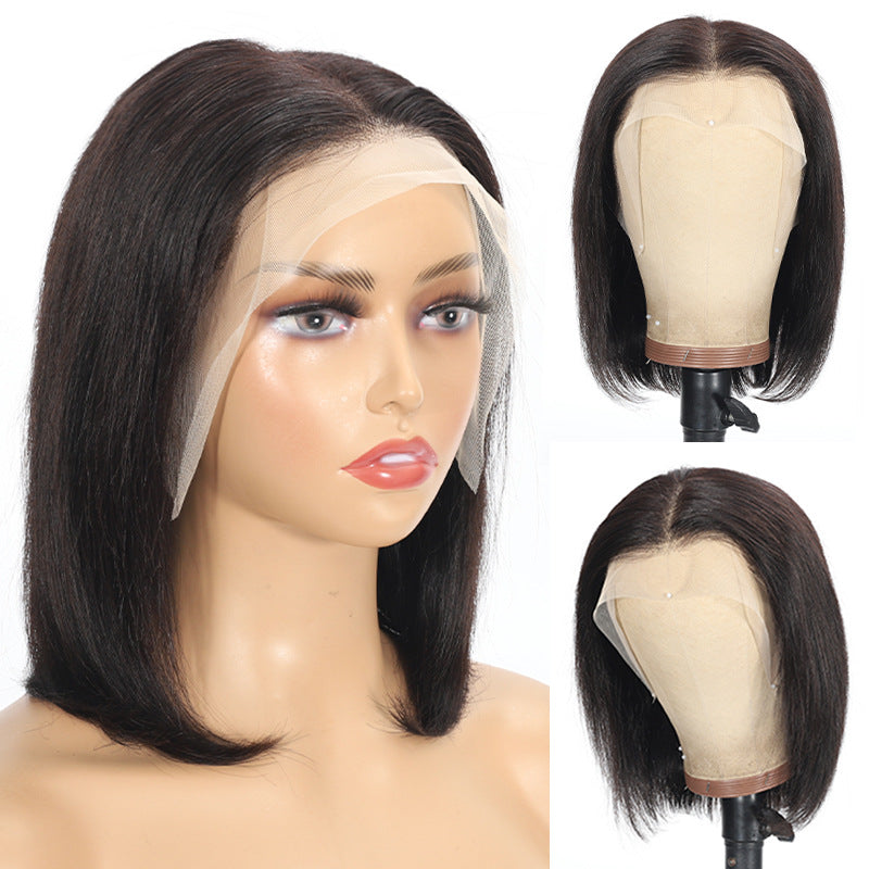 Front Lace Wig Headband Real Human Hair 13 * 4 Bob Wig Straight Human Hair Shello Creative Boutique