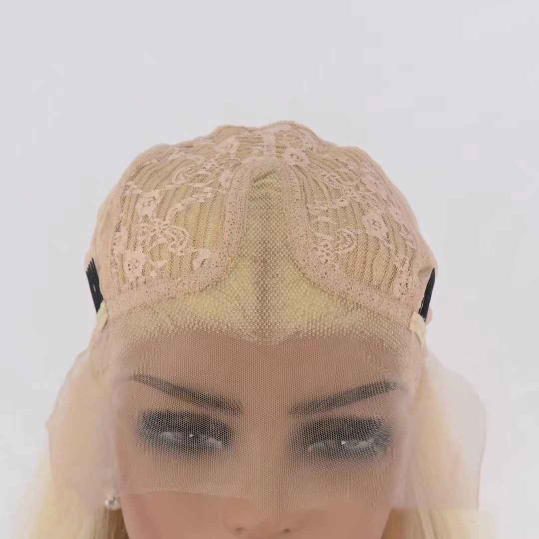 European and American Women's Wig Front Lace Wig Female 613 # Long Straight Hair