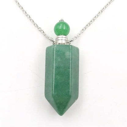 Natural Crystal Hexagonal Perfume Bottle Pendant Necklace Fluorite Pendant Essential Oil Jar Chain Necklace - Shello's Creative Boutique