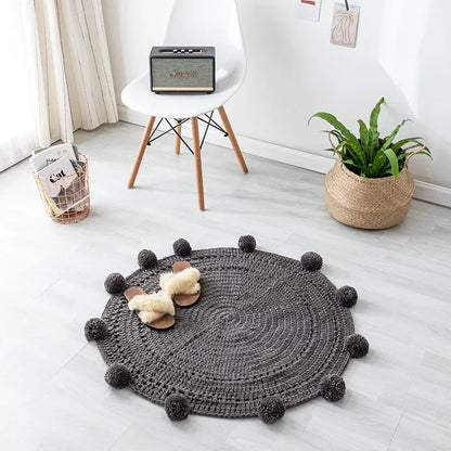 Handmade Woolen Ball Carpet – Round Floor Mat for Bedroom & Living Room - Shello's Creative Boutique