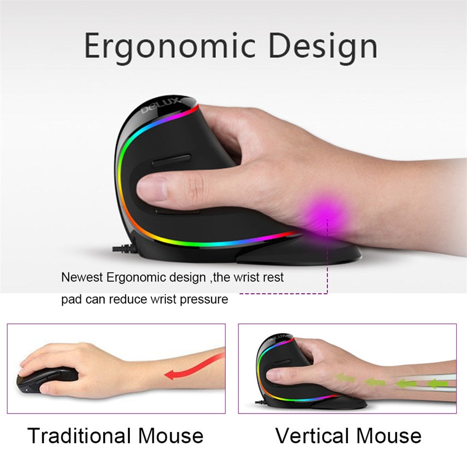 Delux M618 PLUS Ergonomics Vertical Gaming Mouse 6 Buttons 4000 DPI RGB Wired/Wireless