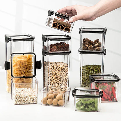 Modern Minimalist Airtight Kitchen Storage Cans – Transparent PET + Silicone Square Jars - Shello's Creative Boutique